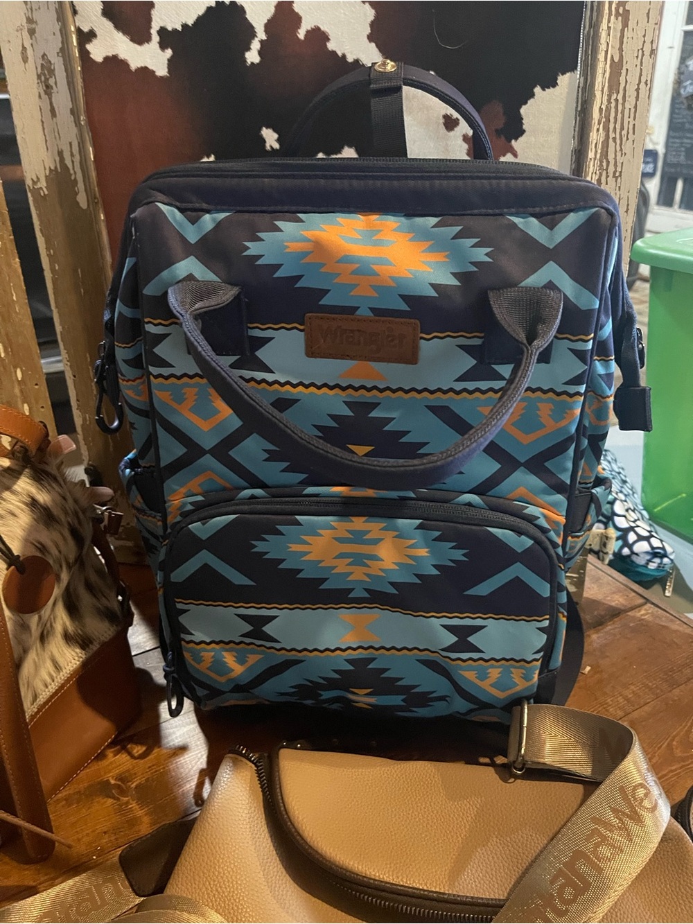 Aztec Patterned Blue Backpack - Multicolor Southwest Print - Picture 2 of 6